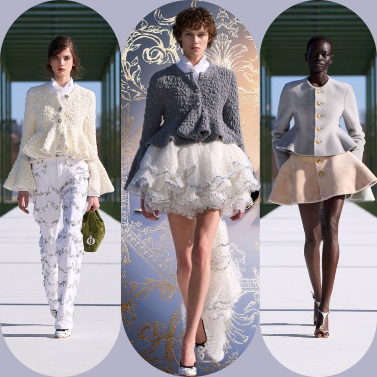 Dior Fall Winter 2026-2027 런웨이 — 아이보리 부클레 바 재킷